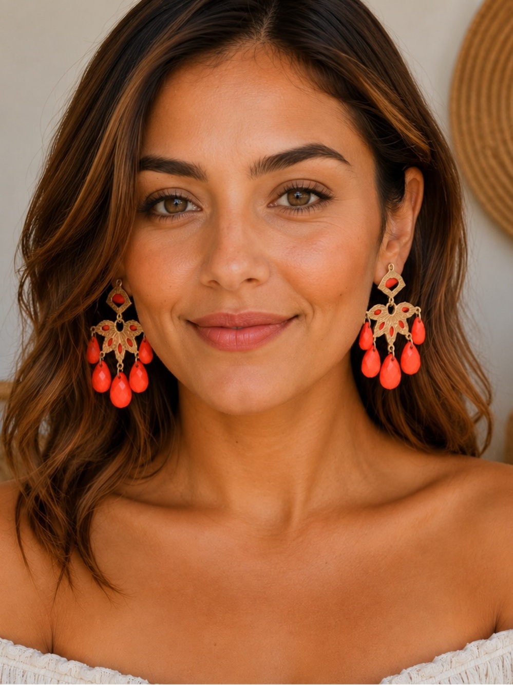 Orange Boho Chandelier Earrings